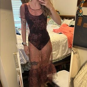 Free people Burgundy Sheer dress